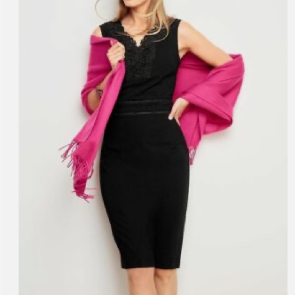 RSVP by Talbots Black Lace Trimmed Georgette Sheath Dress - Size 14 NWT